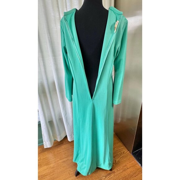 Vintage 70s dress, aqua/mint, Mod maxi gown with bell sleeves, scoop neck - Picture 10 of 10